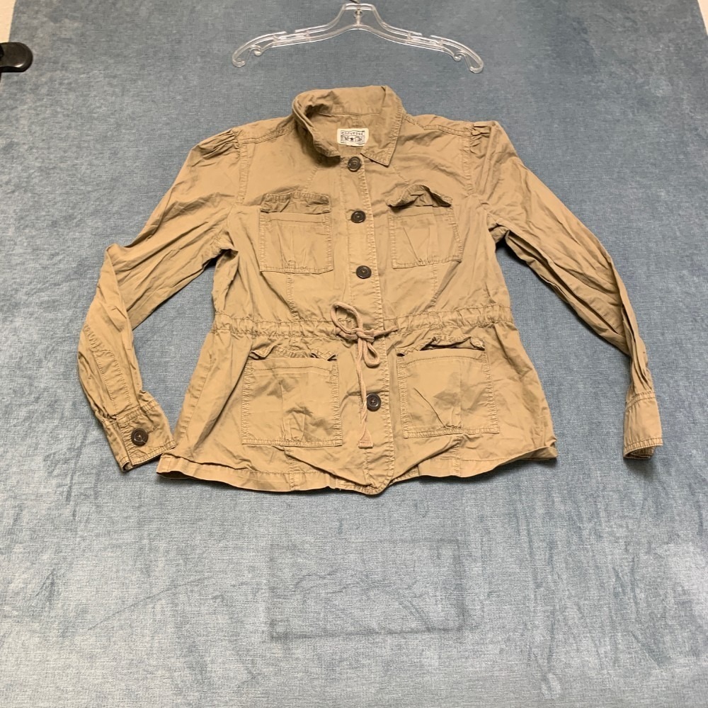 Converse One Star Jacket Womens Large Khaki Cinched Waist Button Front Pockets